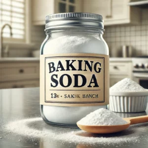 DALL·E 2024 06 22 15.24.44 A detailed image of a container of baking soda. The container is clearly labeled Baking Soda and placed on a clean kitchen countertop. Around the co